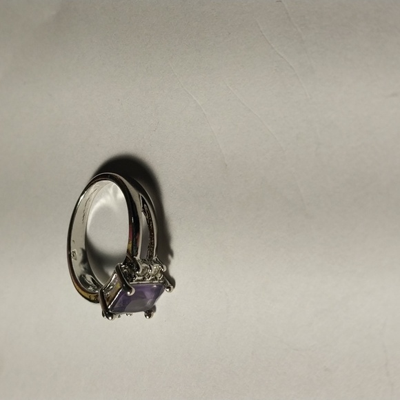 Purple Princess Cut Cubic Zirconia Quartz Sterling Silver Ring - Picture 2 of 2